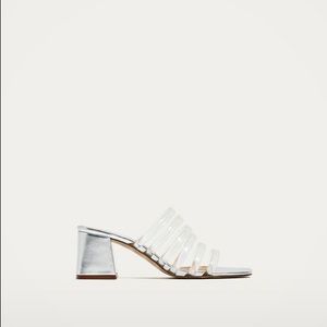 Zara silver toned mules with vinyl straps 7.5 38